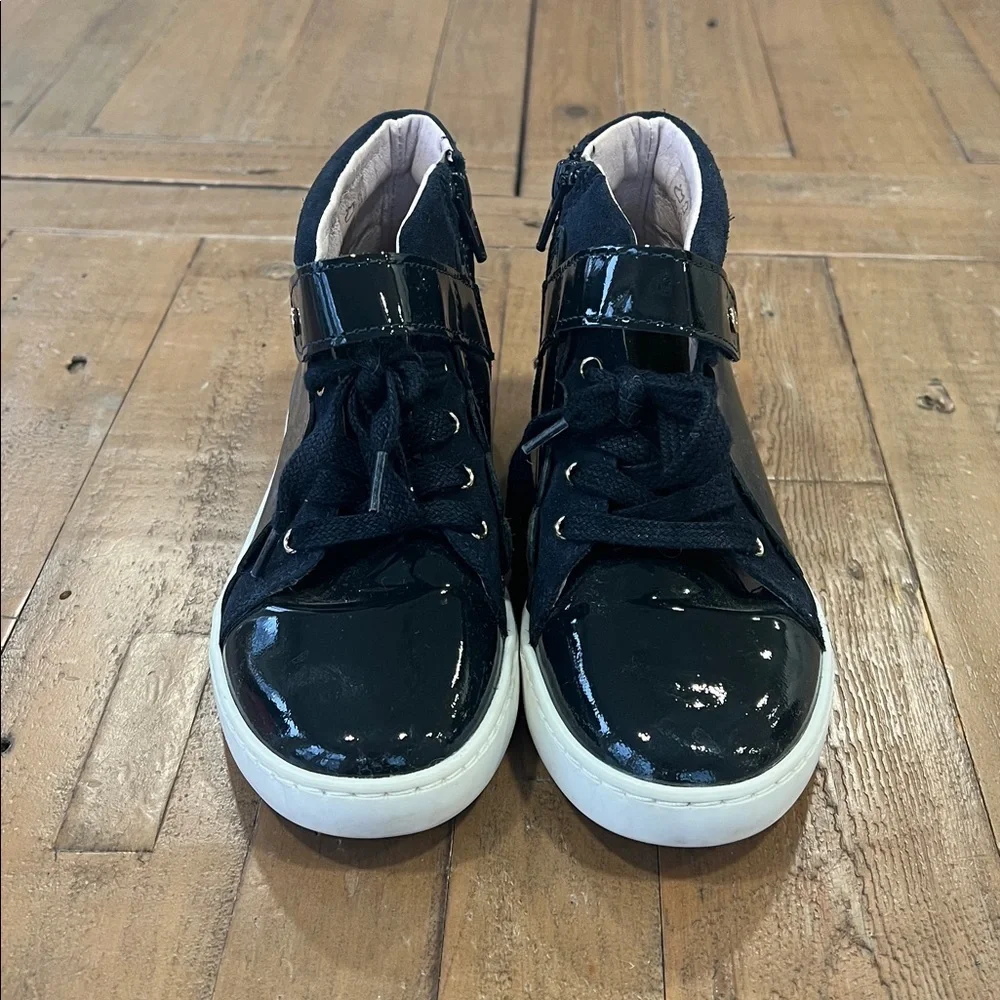 Jacadi navy patent leather high top sneakers girls 31 US 13 scalloped detail